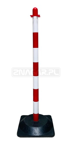Stojak plastikowy biało-czerwony do łańcucha na podstawie gumowej