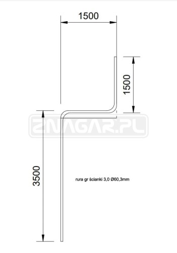 Słupek - gięty fi 60,3/3,0mm do znaku drogowego Z - 1,5x1,5mb