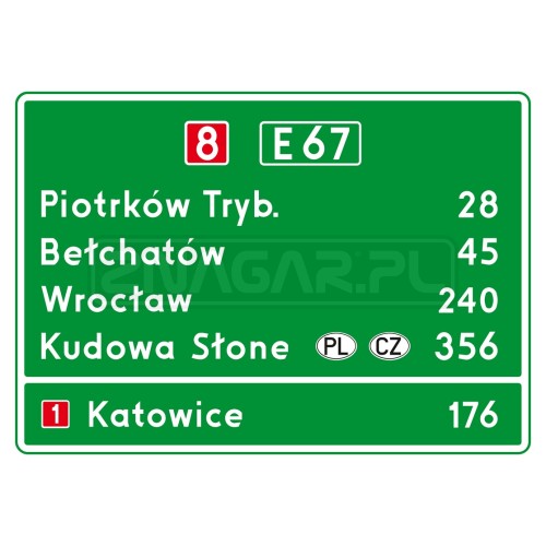 Znaki E-14 - tablica szlaku drogowego, II gen.
