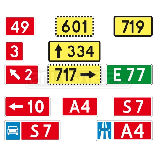 Znaki E-15 i E-16 - numery dróg, I gen.