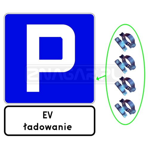 D-18 Parking + tabliczka - miejsce ładowania pojazdów elektrycznych, I gen.