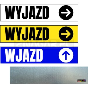 Tablica do garażu, kierunkowa "WJAZD / WYJAZD" - 900x200 mm, blacha płaska