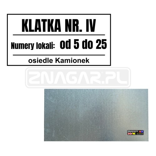 Tabliczka na klatkę schodową z numerami lokali - 600x300 mm, blacha płaska