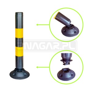 Słupek uchylny FLEX 75 cm - czarny, odblask żółty z podstawą