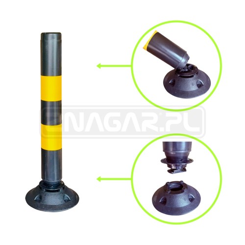 Słupek uchylny FLEX 75 cm - czarny, odblask żółty z podstawą