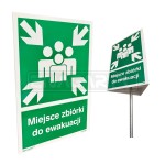 Oznakowanie przestrzenne Miejsce Zbiórki do Ewakuacji ze słupkiem - 3x 500x650 mm 