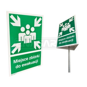 Oznakowanie przestrzenne Miejsce Zbiórki do Ewakuacji ze słupkiem - 3x 350x518 mm 