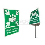 Oznakowanie przestrzenne Miejsce Zbiórki do Ewakuacji ze słupkiem - 3x 200x270 mm