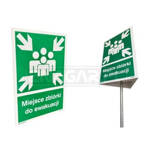 Oznakowanie przestrzenne Miejsce Zbiórki do Ewakuacji ze słupkiem - 3x 200x270 mm