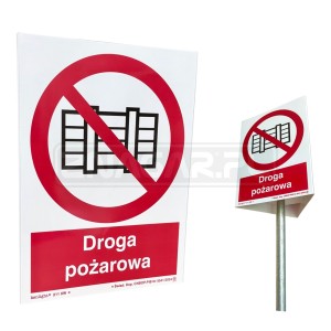 Oznakowanie przestrzenne Droga pożarowa ze słupkiem - 3x 200x270 mm 