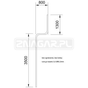 Słupek - gięty fi 60,3/3,0mm do znaku drogowego Z - 3,5 mb