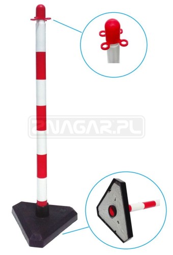 Stojak plastikowy biało-czerwony do łańcucha na podstawie betonowej
